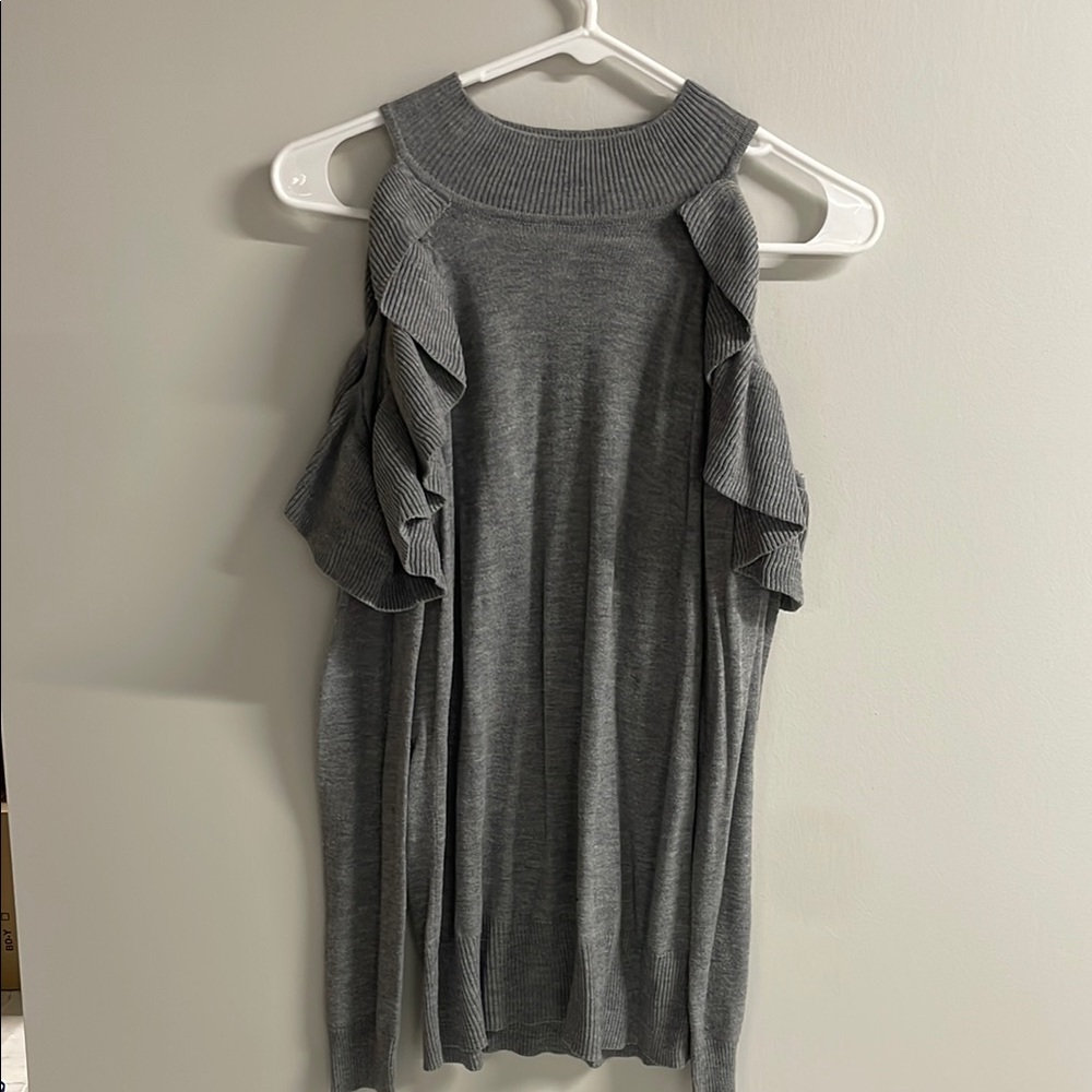 Gray Sleeveless Ruffle Sweater Top